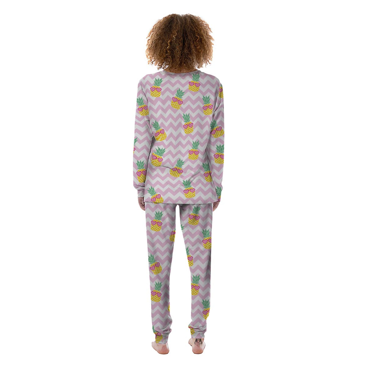 Pink Zig Zag Pineapple Print Women's Pajamas-grizzshop