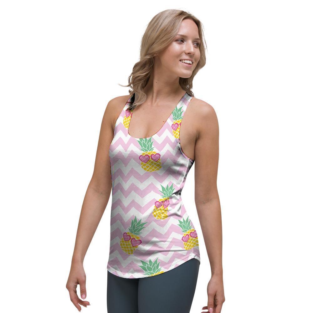 Pink Zig Zag Pineapple Print Women's Racerback Tank Top-grizzshop