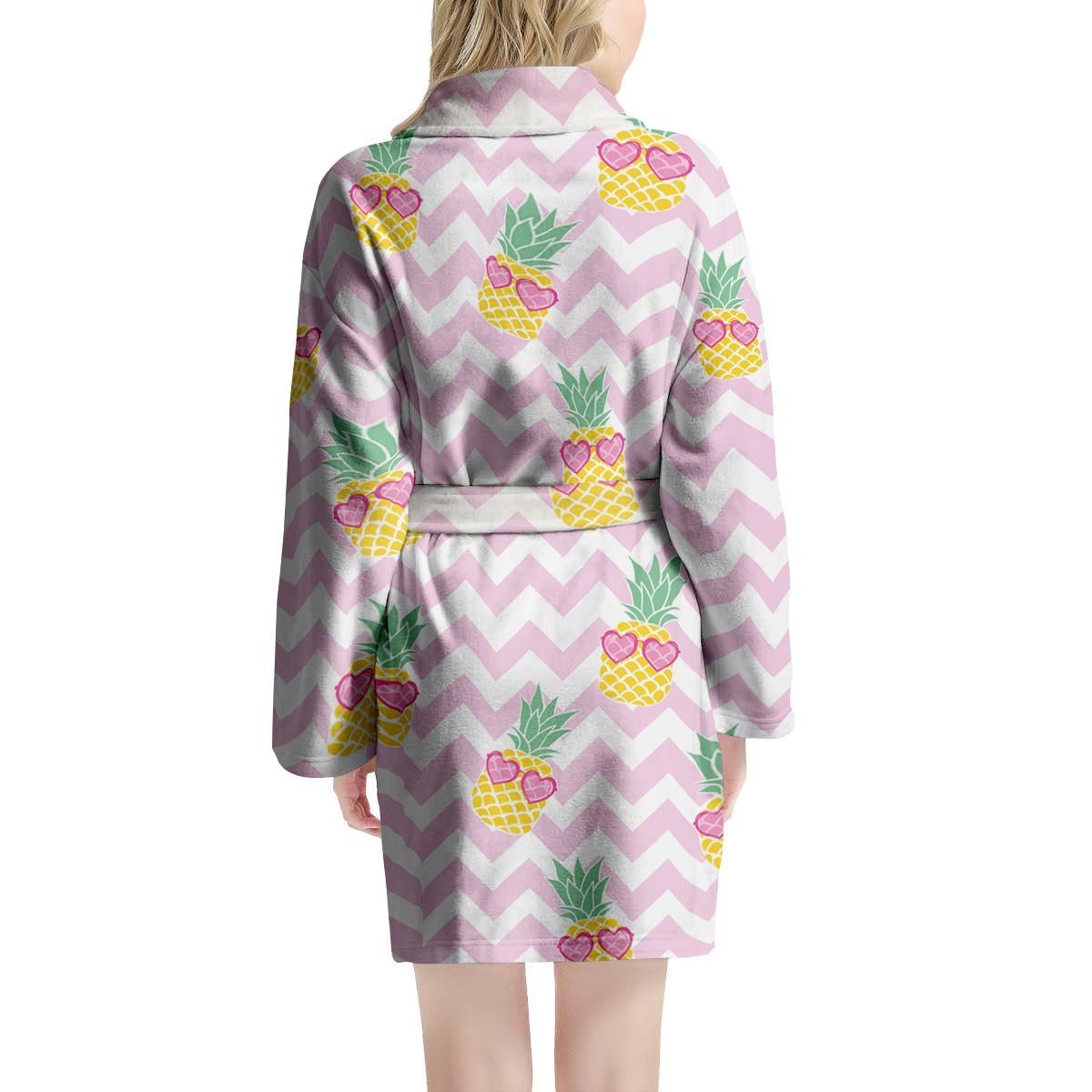 Pink Zig Zag Pineapple Print Women's Robe-grizzshop