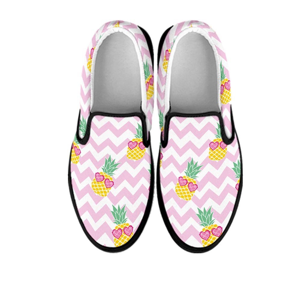 Pink Zig Zag Pineapple Print Women's Slip On Sneakers-grizzshop