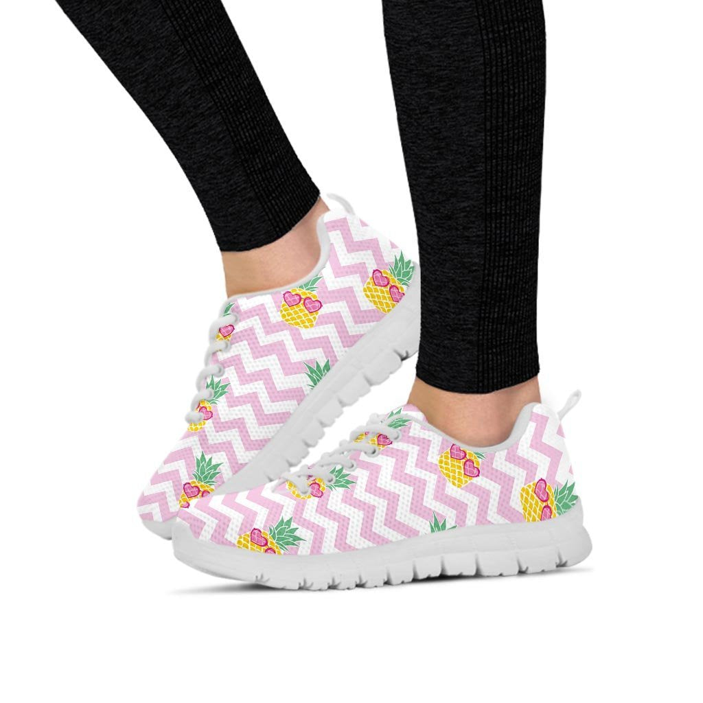 Pink Zig Zag Pineapple Print Women's Sneakers-grizzshop