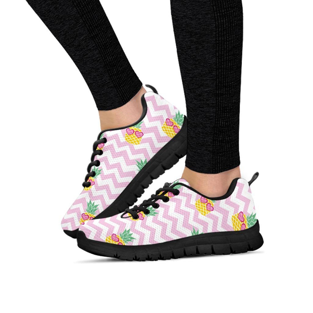 Pink Zig Zag Pineapple Print Women's Sneakers-grizzshop