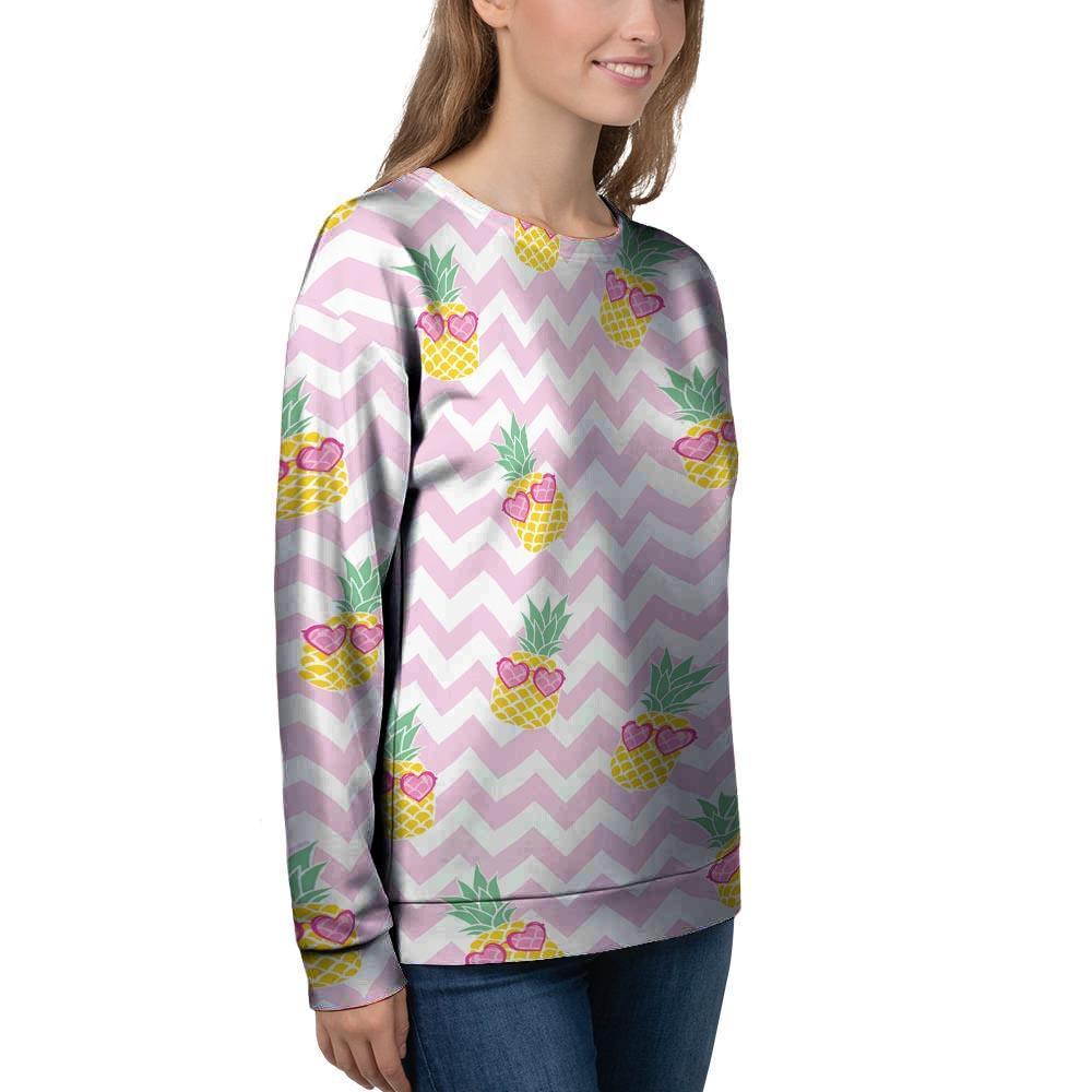 Pink Zig Zag Pineapple Print Women's Sweatshirt-grizzshop