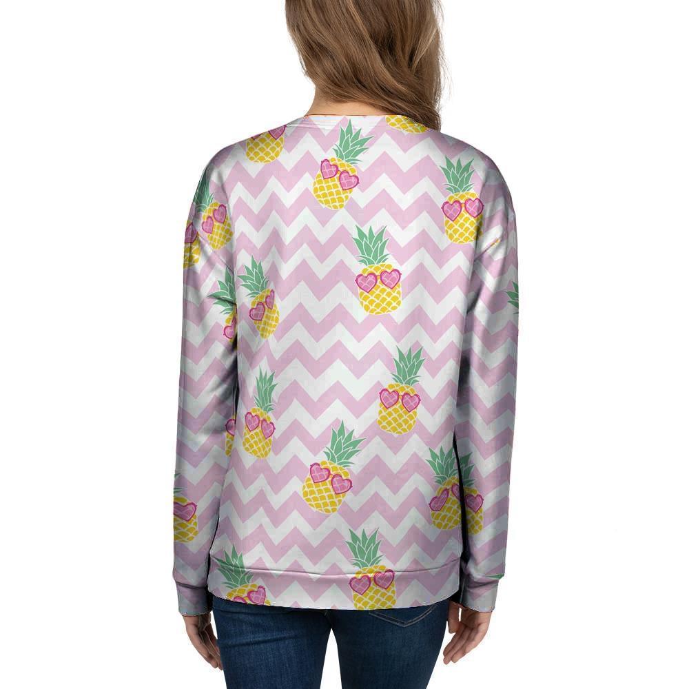 Pink Zig Zag Pineapple Print Women's Sweatshirt-grizzshop