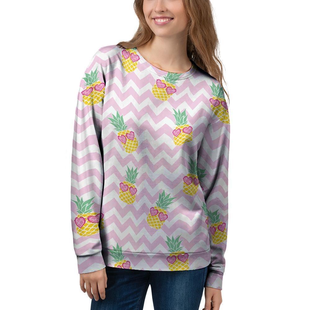 Pink Zig Zag Pineapple Print Women's Sweatshirt-grizzshop