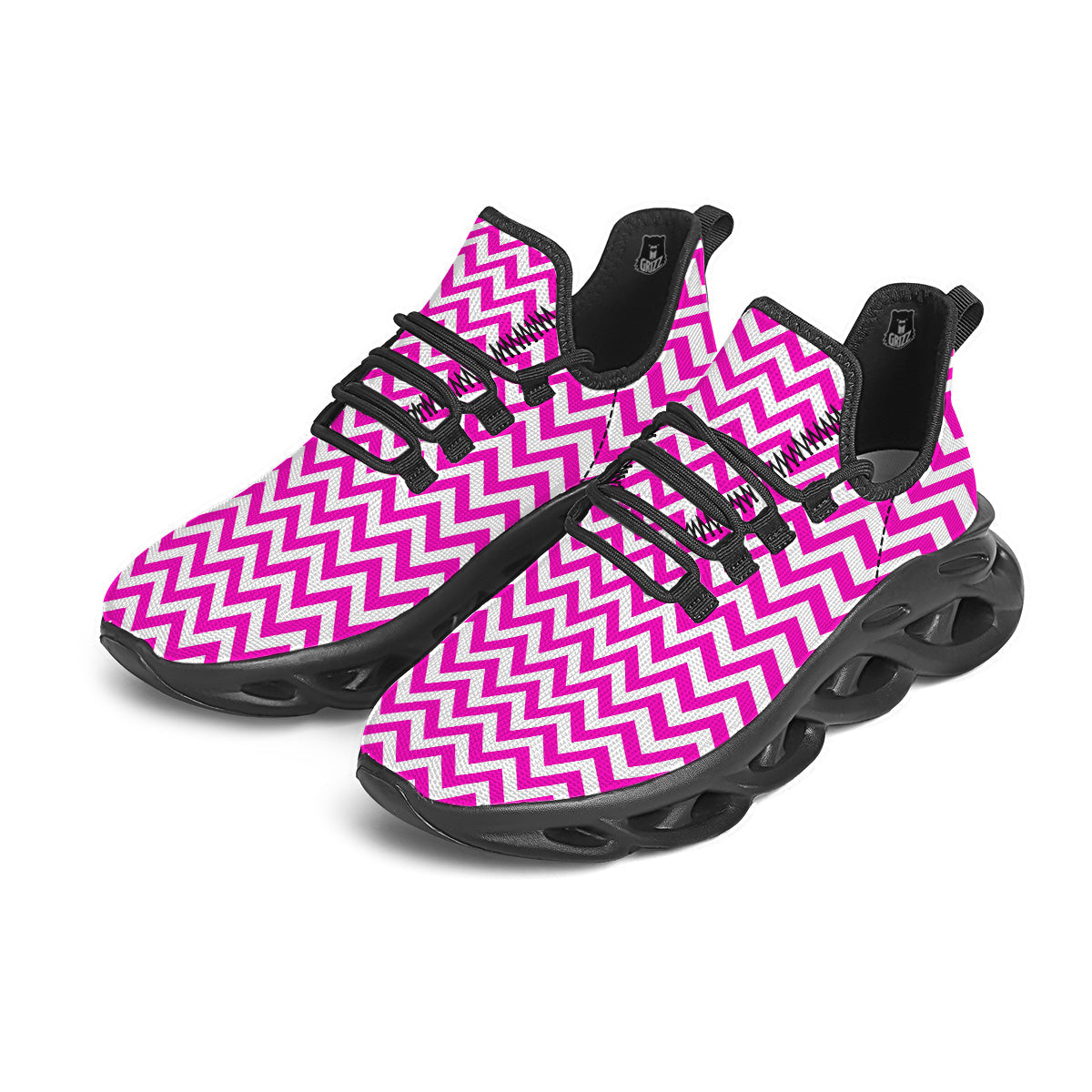 Pink Zigzag Print Pattern Black Running Shoes-grizzshop