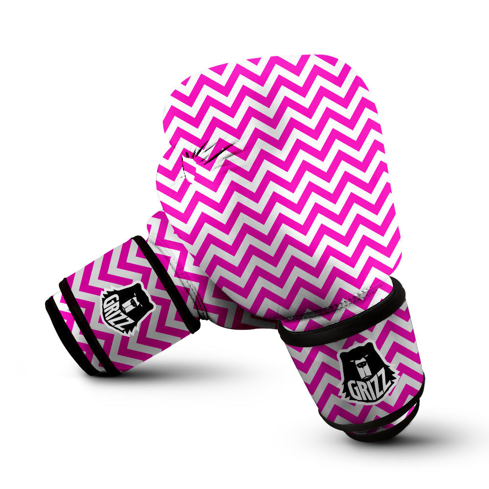 Pink Zigzag Print Pattern Boxing Gloves-grizzshop