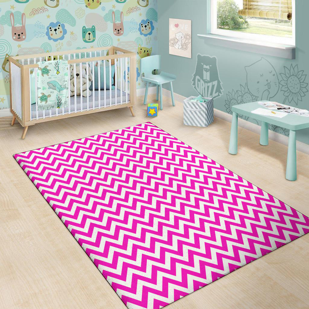 Pink Zigzag Print Pattern Floor Mat-grizzshop