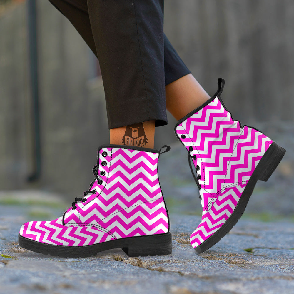 Pink Zigzag Print Pattern Leather Boots-grizzshop