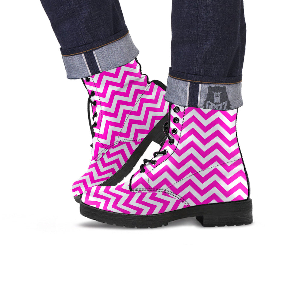 Pink Zigzag Print Pattern Leather Boots-grizzshop
