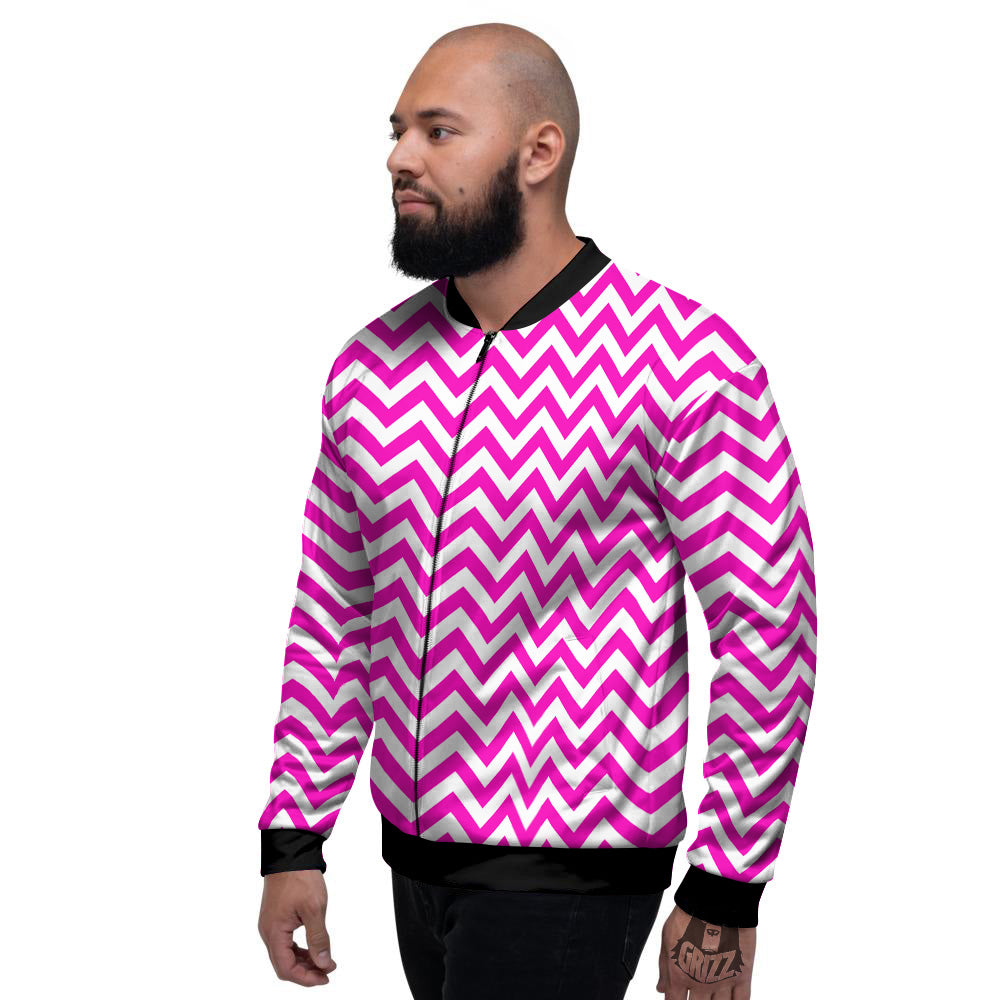 Pink Zigzag Print Pattern Men's Bomber Jacket-grizzshop