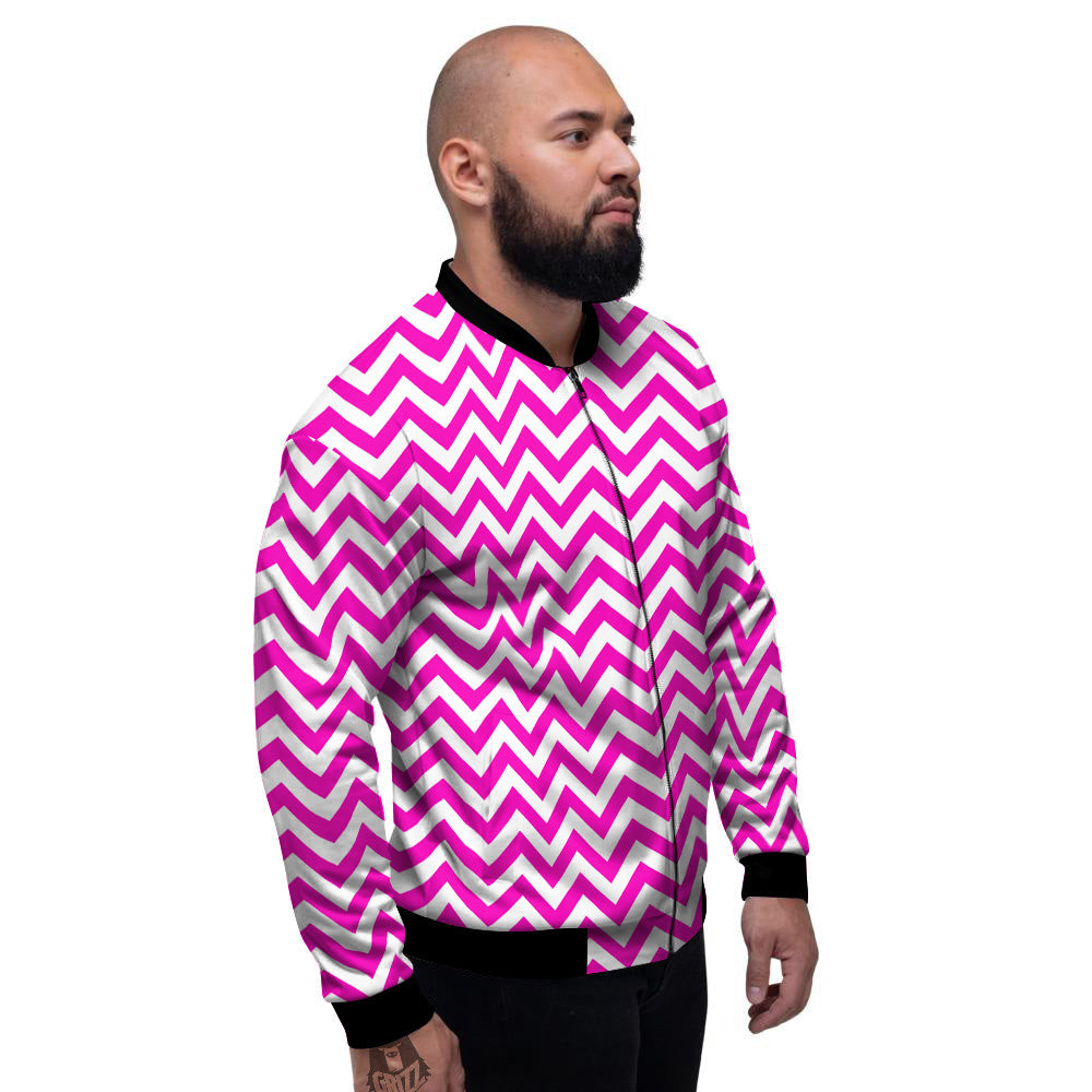Pink Zigzag Print Pattern Men's Bomber Jacket-grizzshop