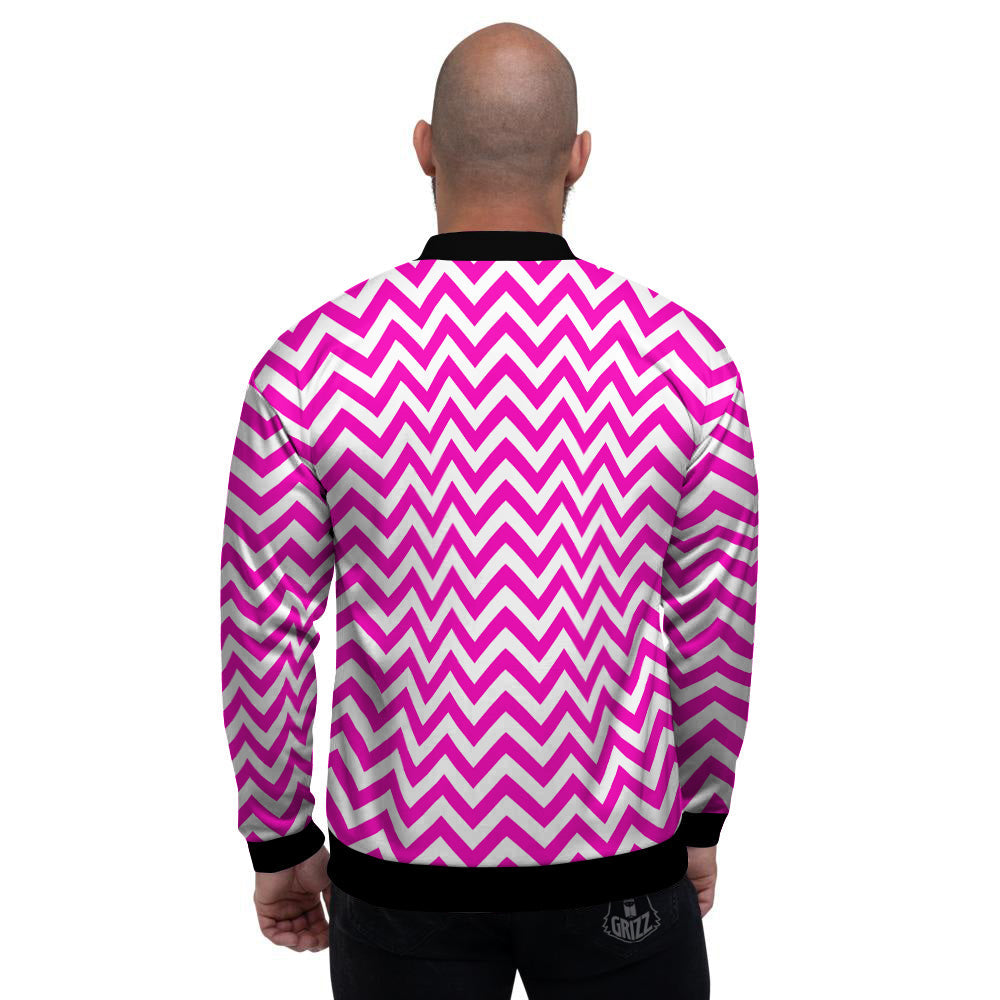 Pink Zigzag Print Pattern Men's Bomber Jacket-grizzshop