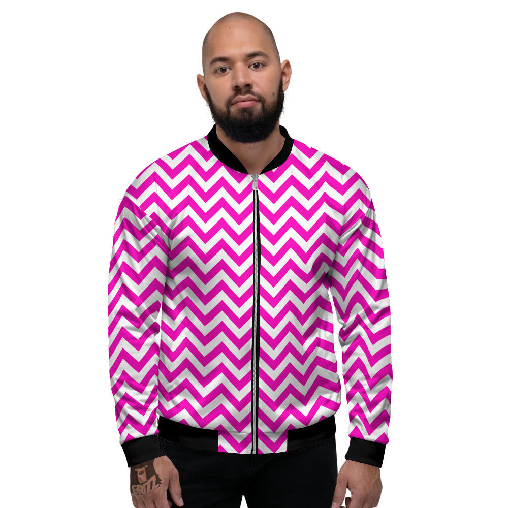 Pink Zigzag Print Pattern Men's Bomber Jacket-grizzshop