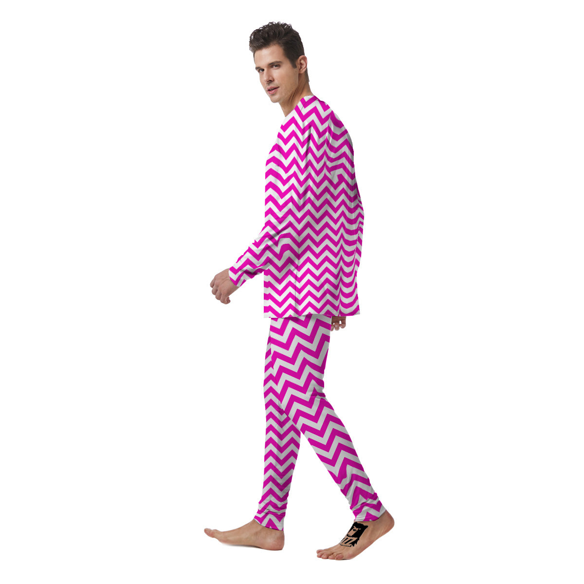 Pink Zigzag Print Pattern Men's Pajamas-grizzshop