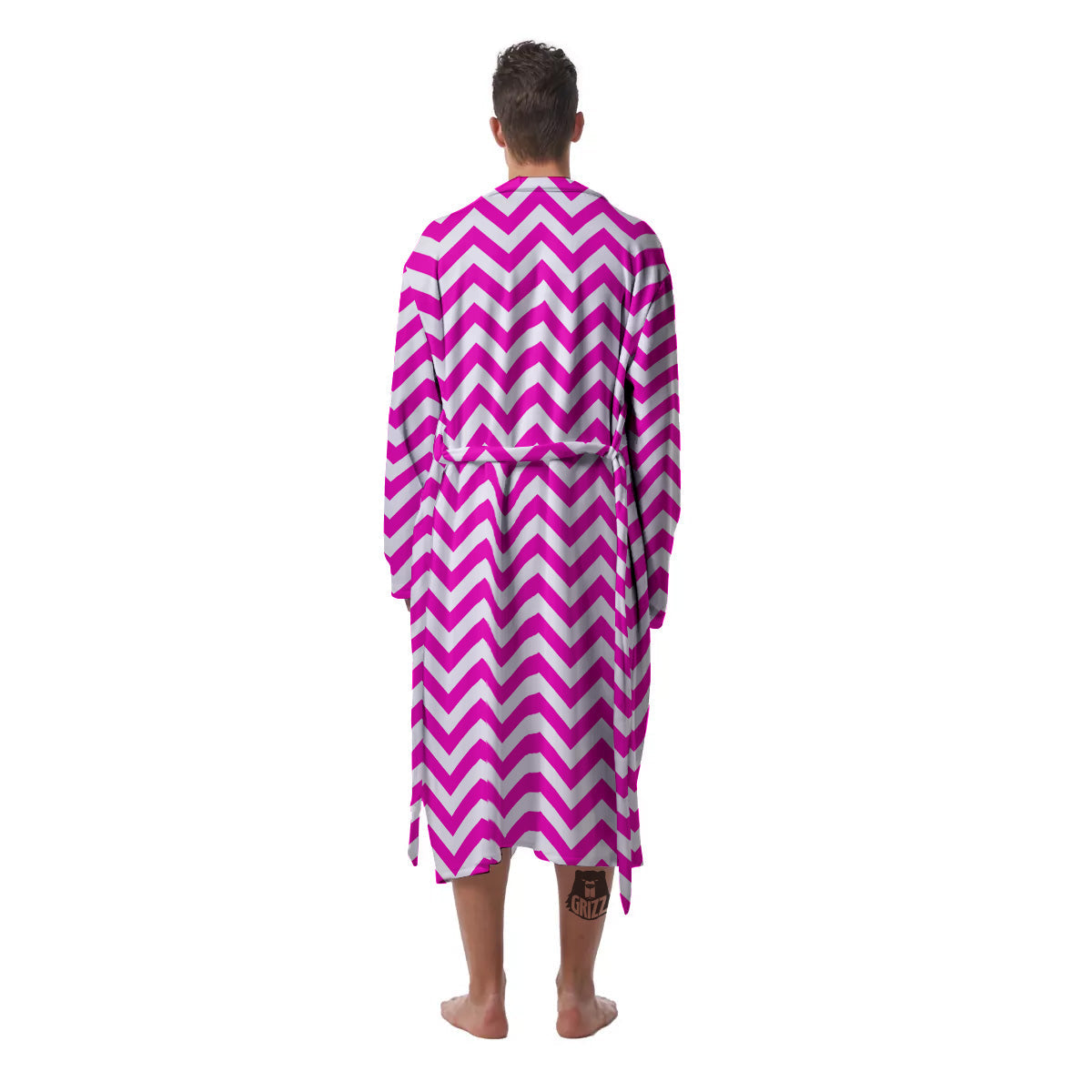 Pink Zigzag Print Pattern Men's Robe-grizzshop