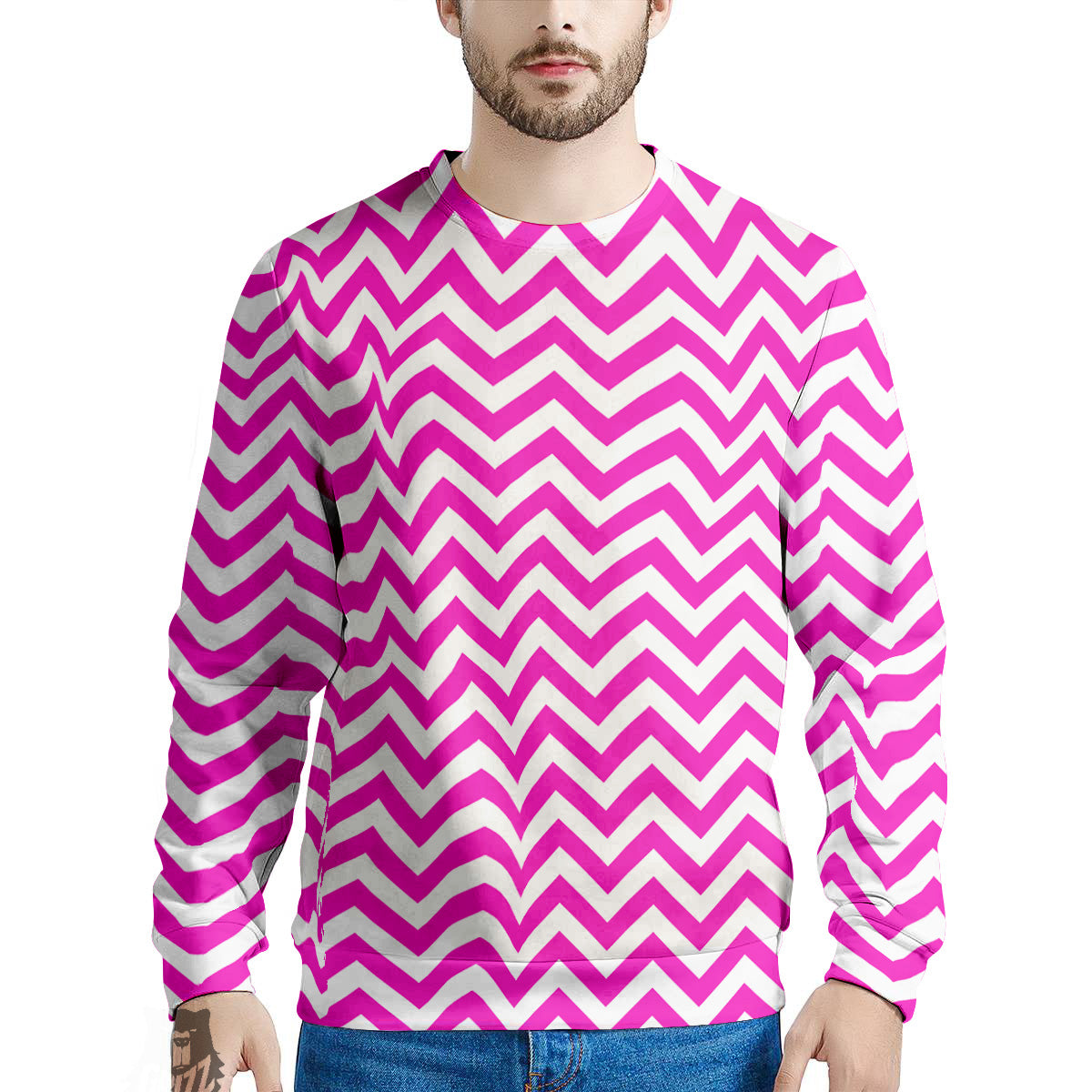 Pink Zigzag Print Pattern Men's Sweatshirt-grizzshop