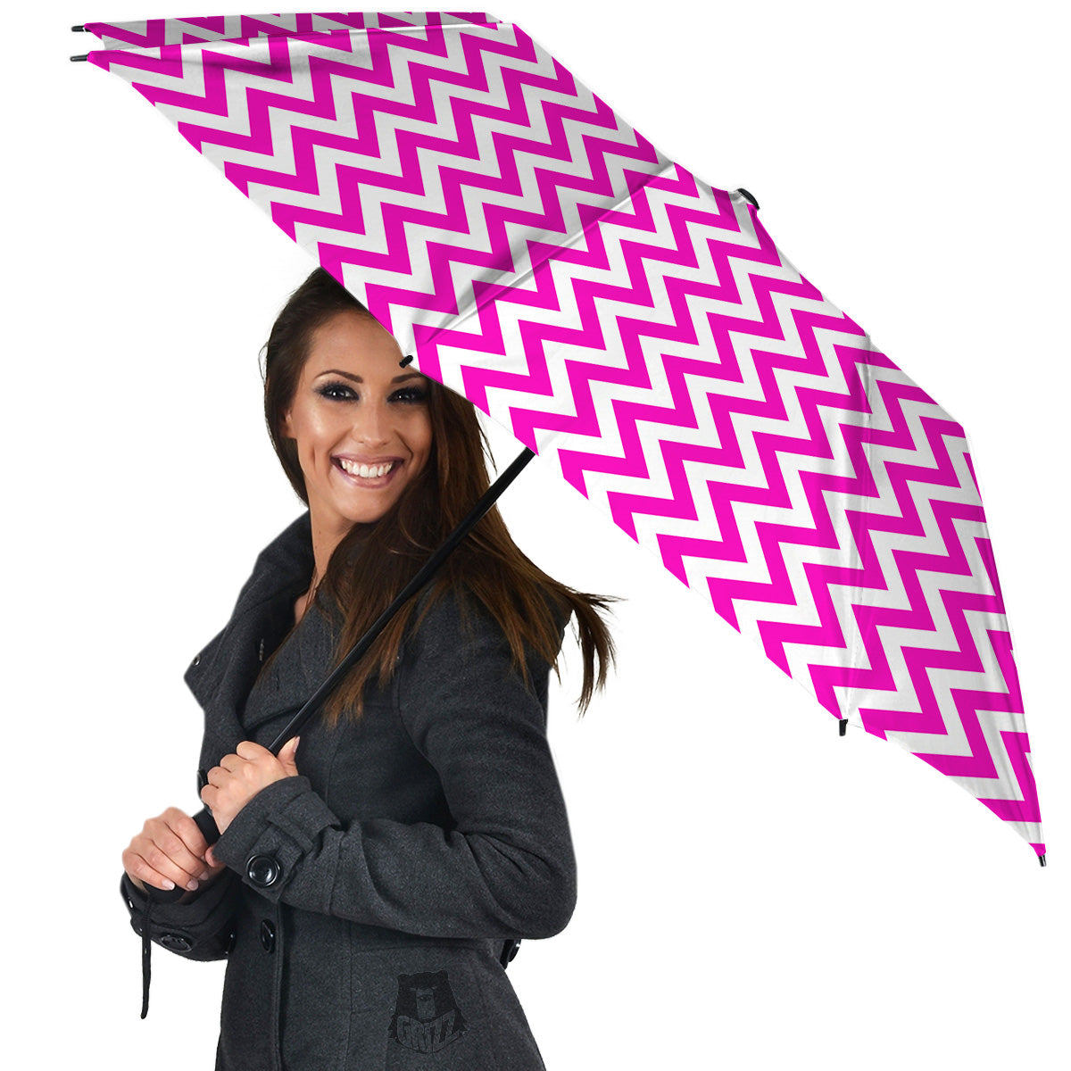 Pink Zigzag Print Pattern Umbrella-grizzshop