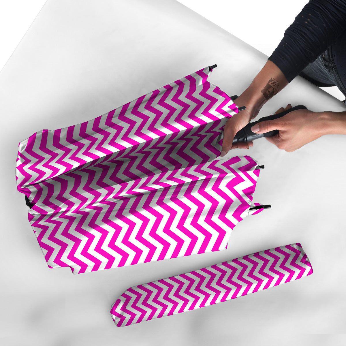 Pink Zigzag Print Pattern Umbrella-grizzshop