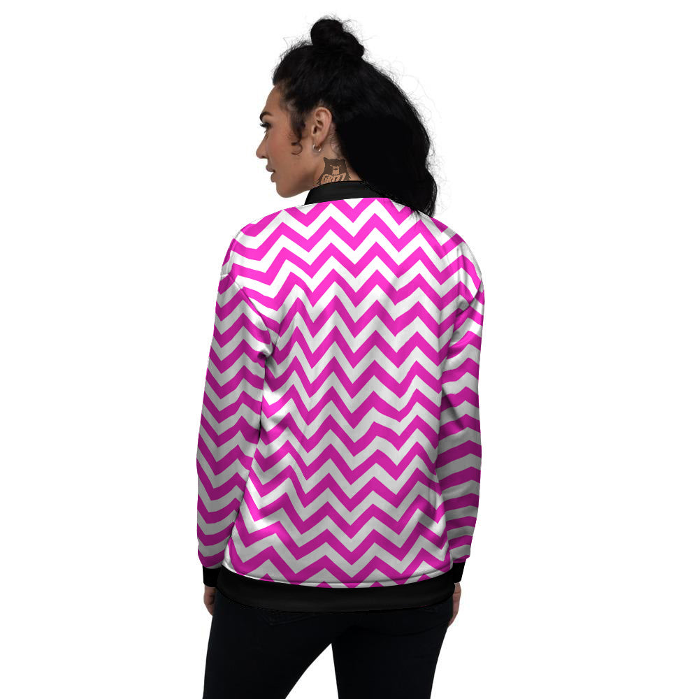 Pink Zigzag Print Pattern Women's Bomber Jacket-grizzshop