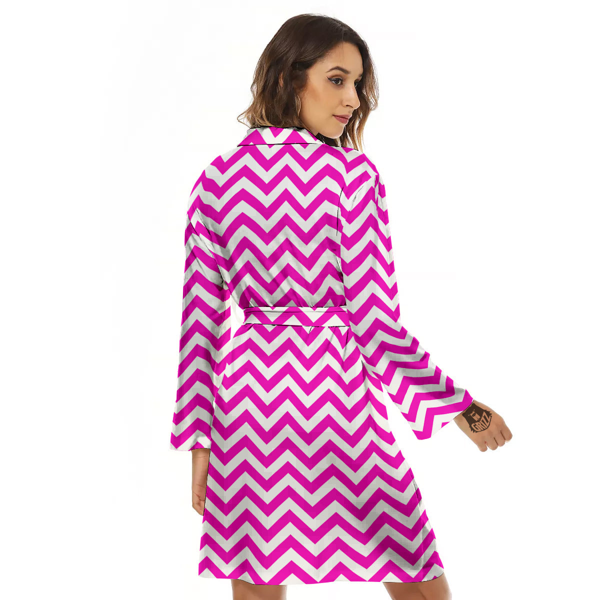 Pink Zigzag Print Pattern Women's Robe-grizzshop