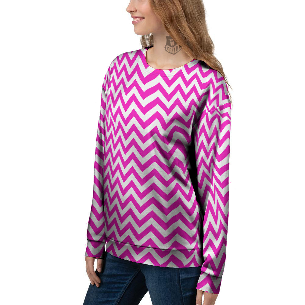 Pink Zigzag Print Pattern Women's Sweatshirt-grizzshop