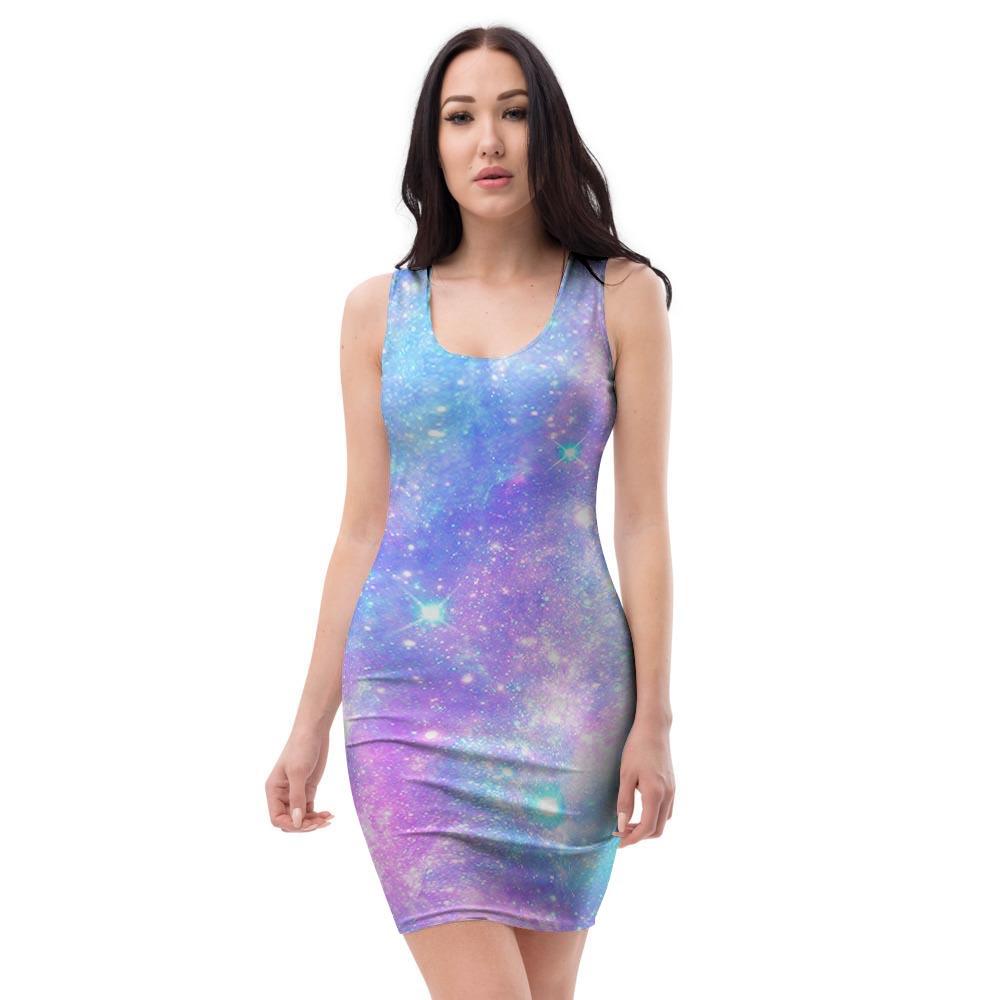 Pink and Blue Galaxy Space Bodycon Dress-grizzshop