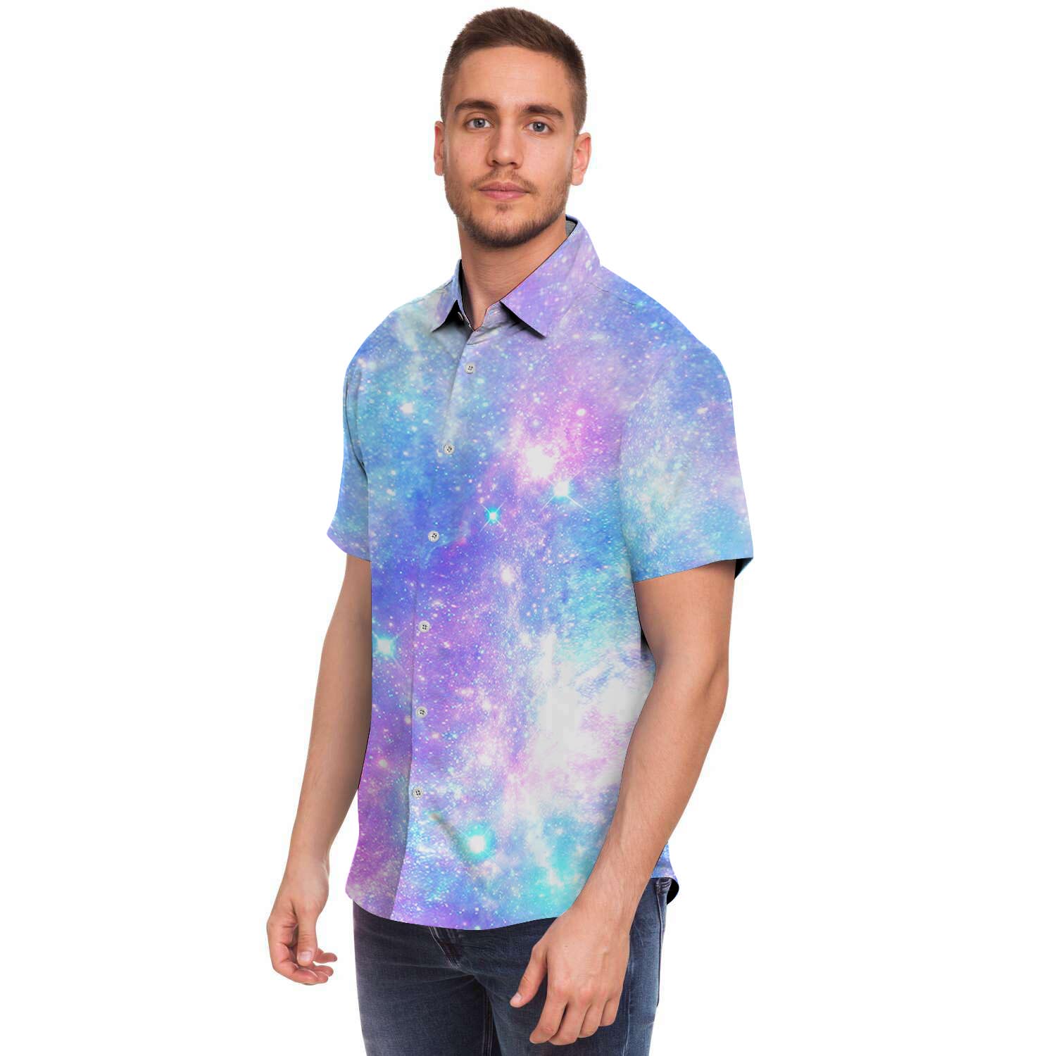 Pink and Blue Galaxy Space Men's Short Sleeve Shirt-grizzshop