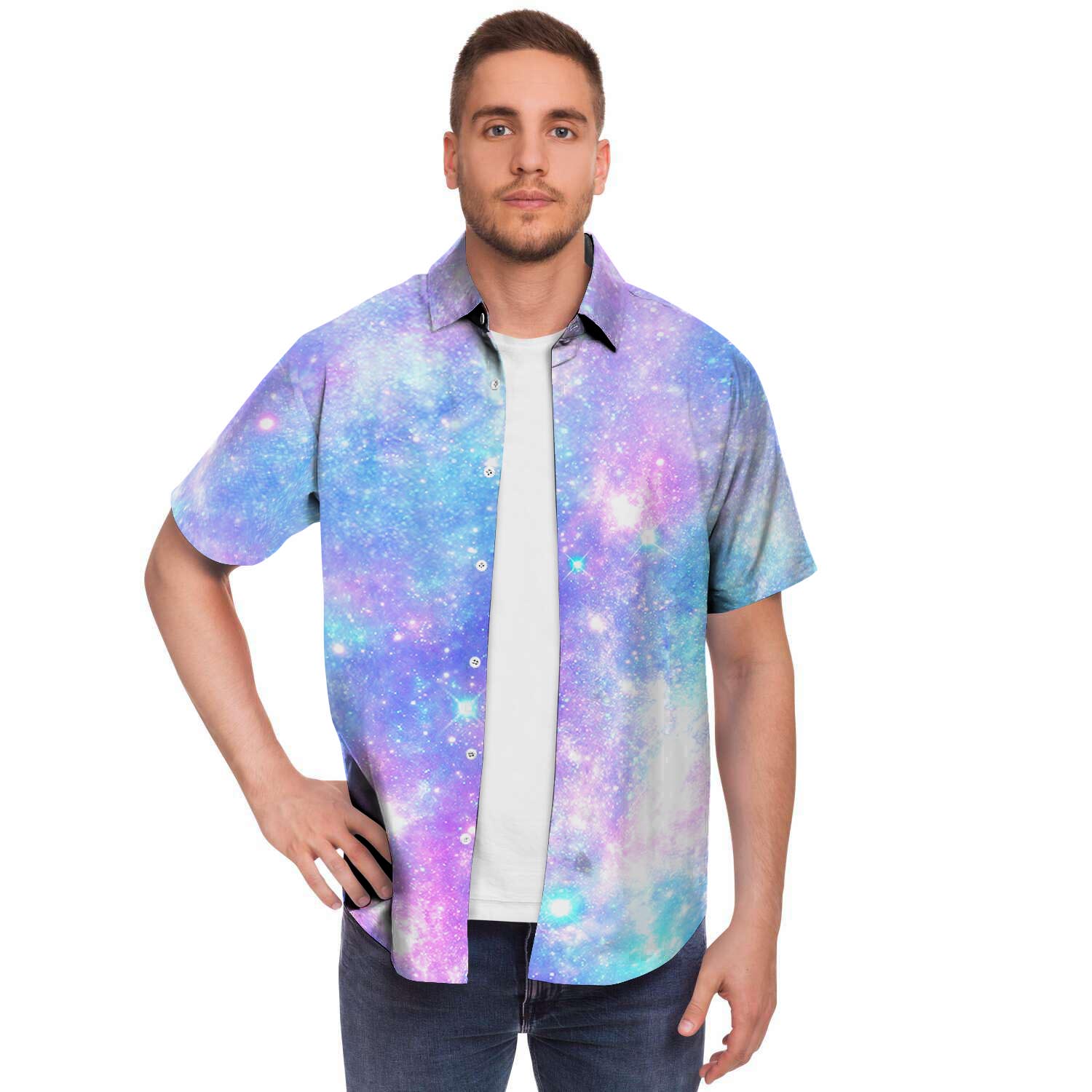 Pink and Blue Galaxy Space Men's Short Sleeve Shirt-grizzshop