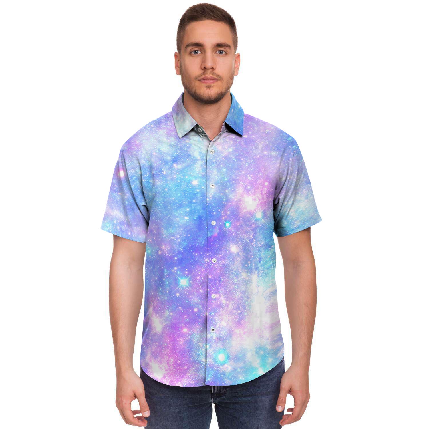 Pink and Blue Galaxy Space Men's Short Sleeve Shirt-grizzshop