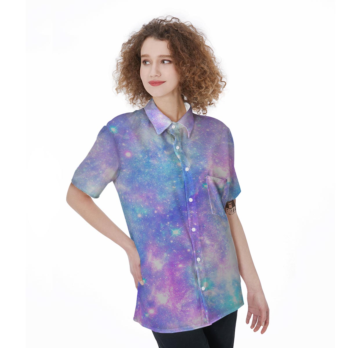 Pink and Blue Galaxy Space Women's Short Sleeve Shirts-grizzshop