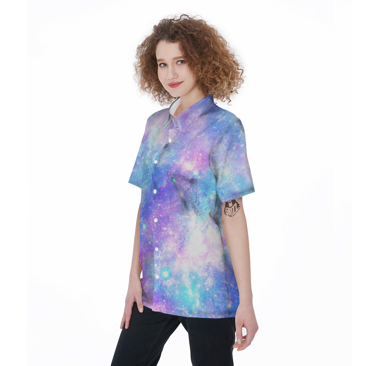 Pink and Blue Galaxy Space Women's Short Sleeve Shirts-grizzshop