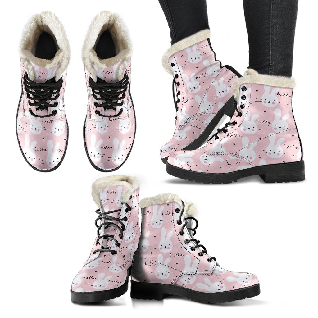 Pink Bunny Rabbit Pattern Print Comfy Winter Boots-grizzshop