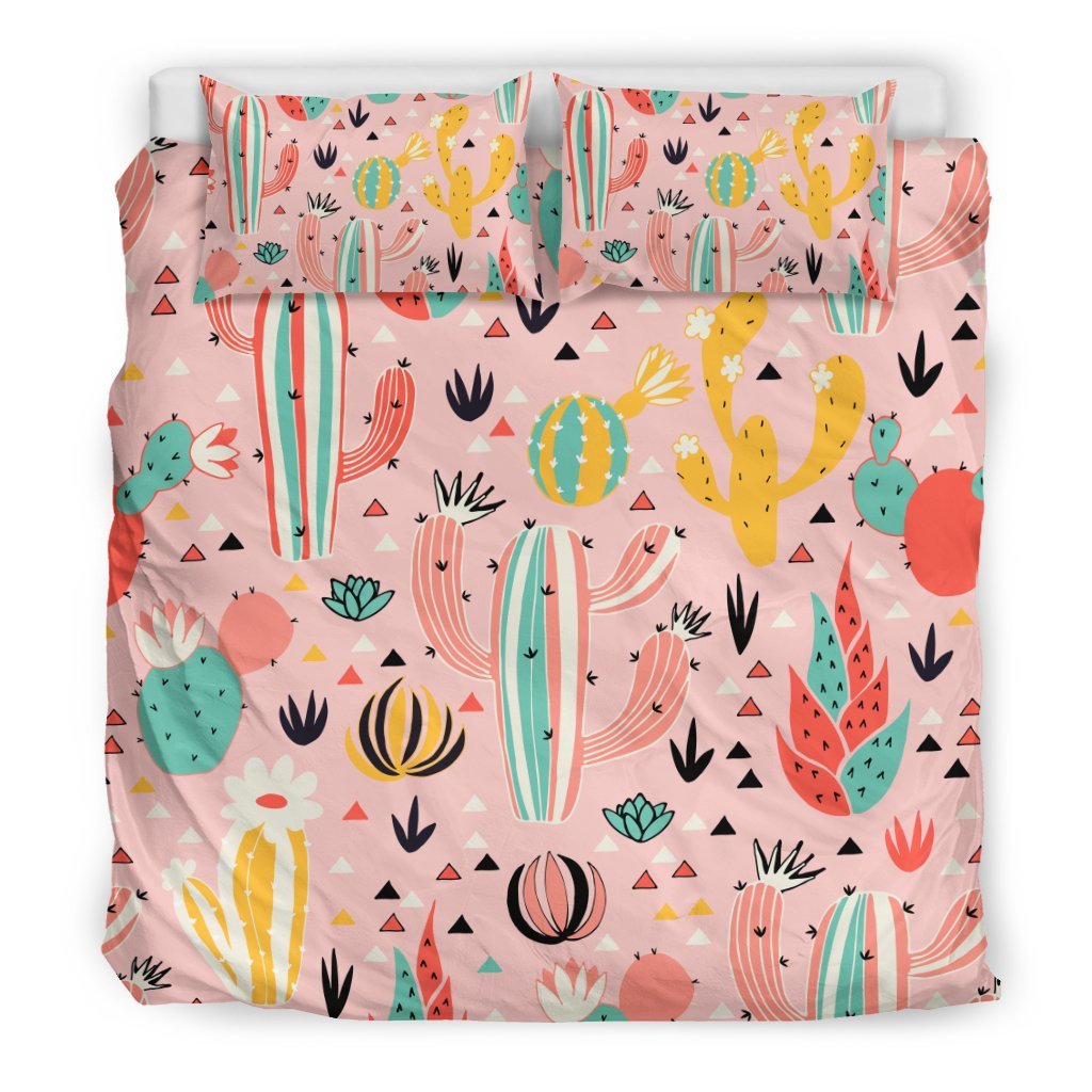 Pink Cactus Pattern Print Duvet Cover Bedding Set-grizzshop