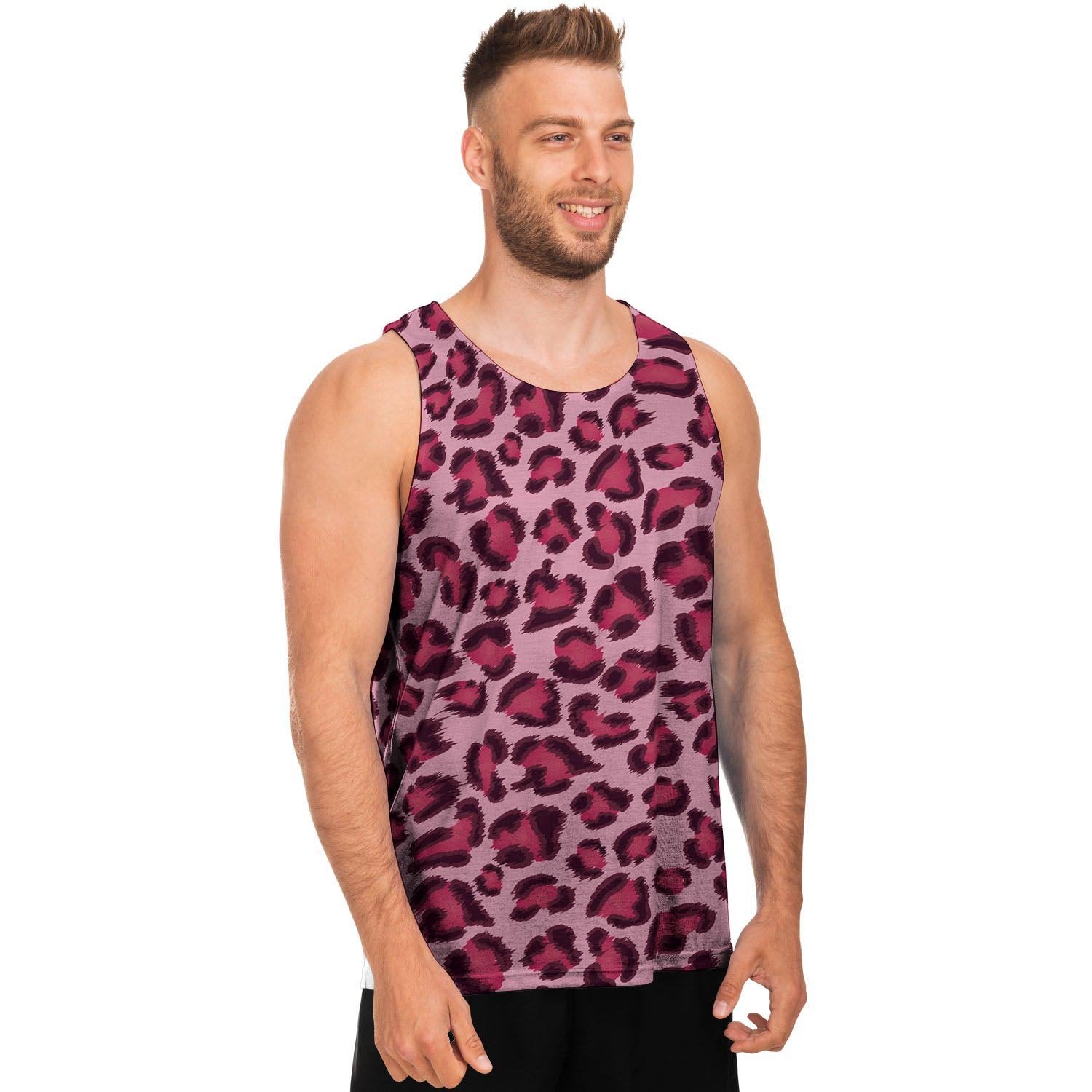 Pink Leopard Print Men's Tank Tops-grizzshop