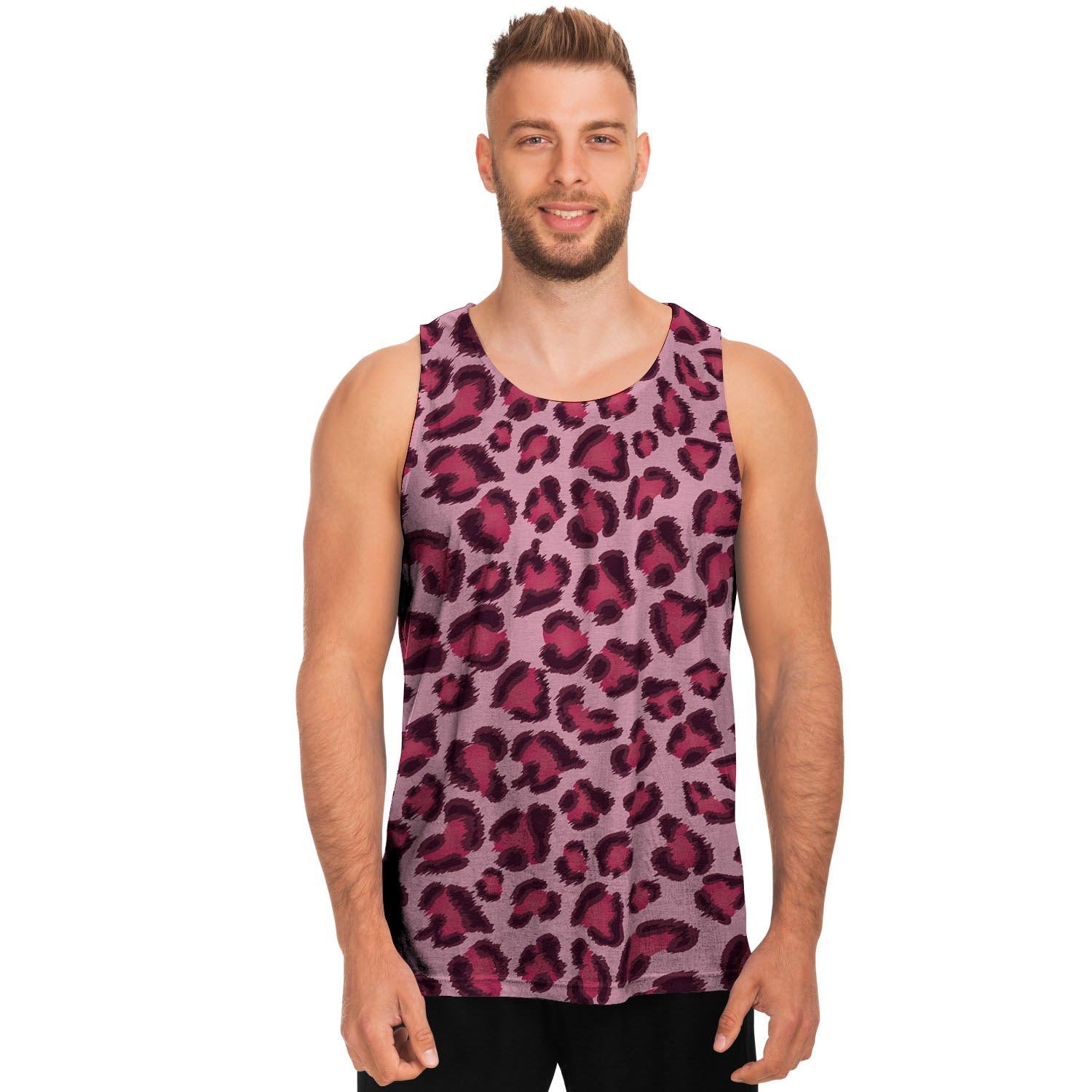 Pink Leopard Print Men's Tank Tops-grizzshop