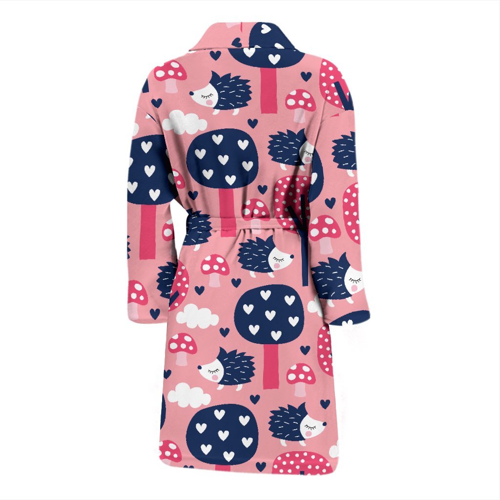 Pink Mushroom Three Hedgehogs Men Long Robe-grizzshop