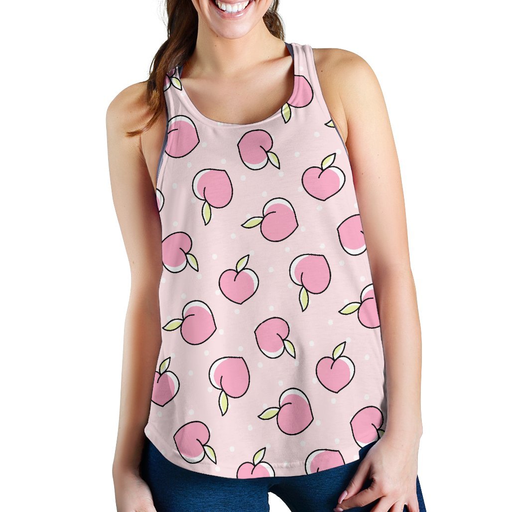 Pink Peach Pattern Print Women's Racerback Tank Tops-grizzshop