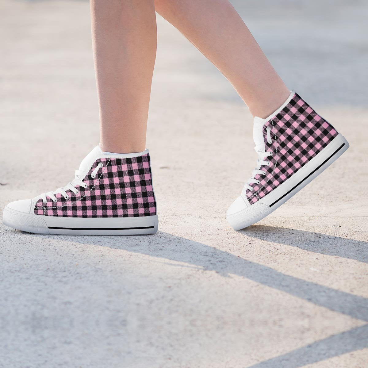 Pink Plaid Women's High Top Shoes-grizzshop