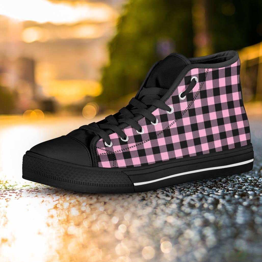Pink Plaid Women's High Top Shoes-grizzshop