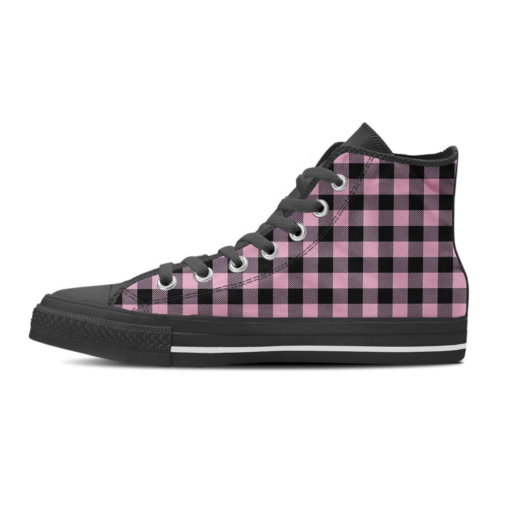 Pink Plaid Women's High Top Shoes-grizzshop