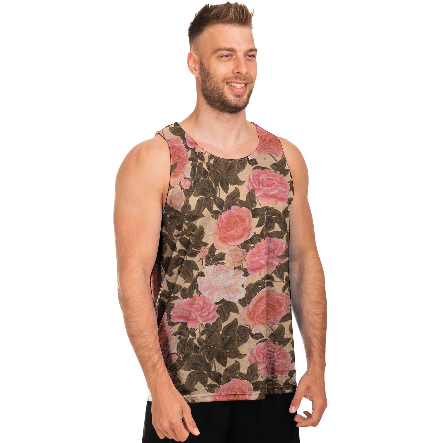 Pink Rose Floral Men's Tank Tops-grizzshop