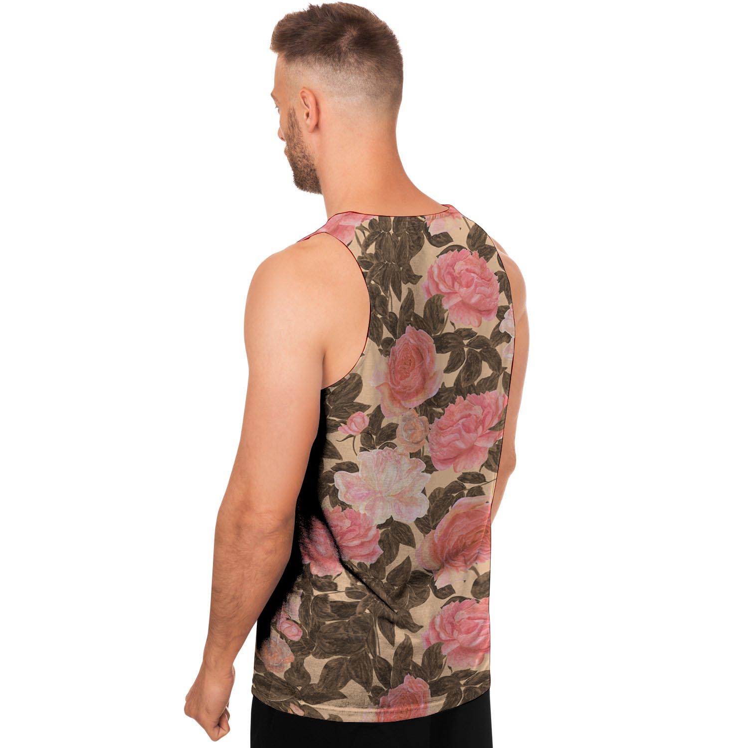 Pink Rose Floral Men's Tank Tops-grizzshop