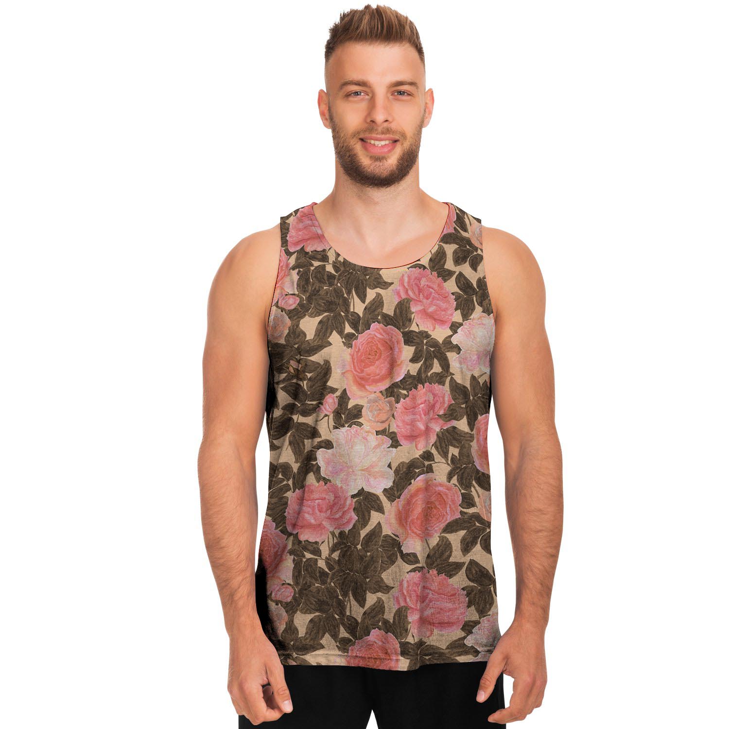 Pink Rose Floral Men's Tank Tops-grizzshop