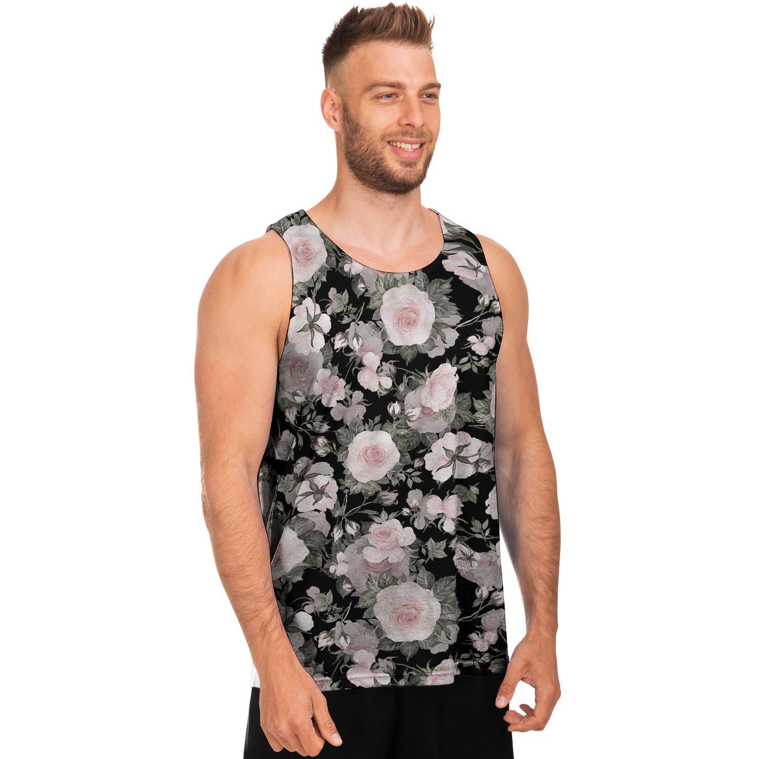 Pink Rose Floral Pattern Print Men's Tank Tops-grizzshop