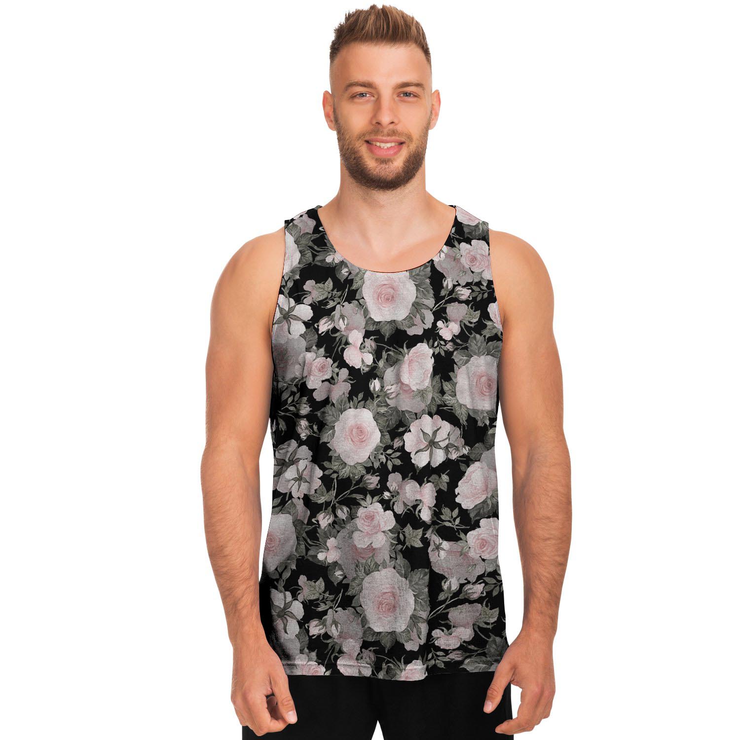 Pink Rose Floral Pattern Print Men's Tank Tops-grizzshop