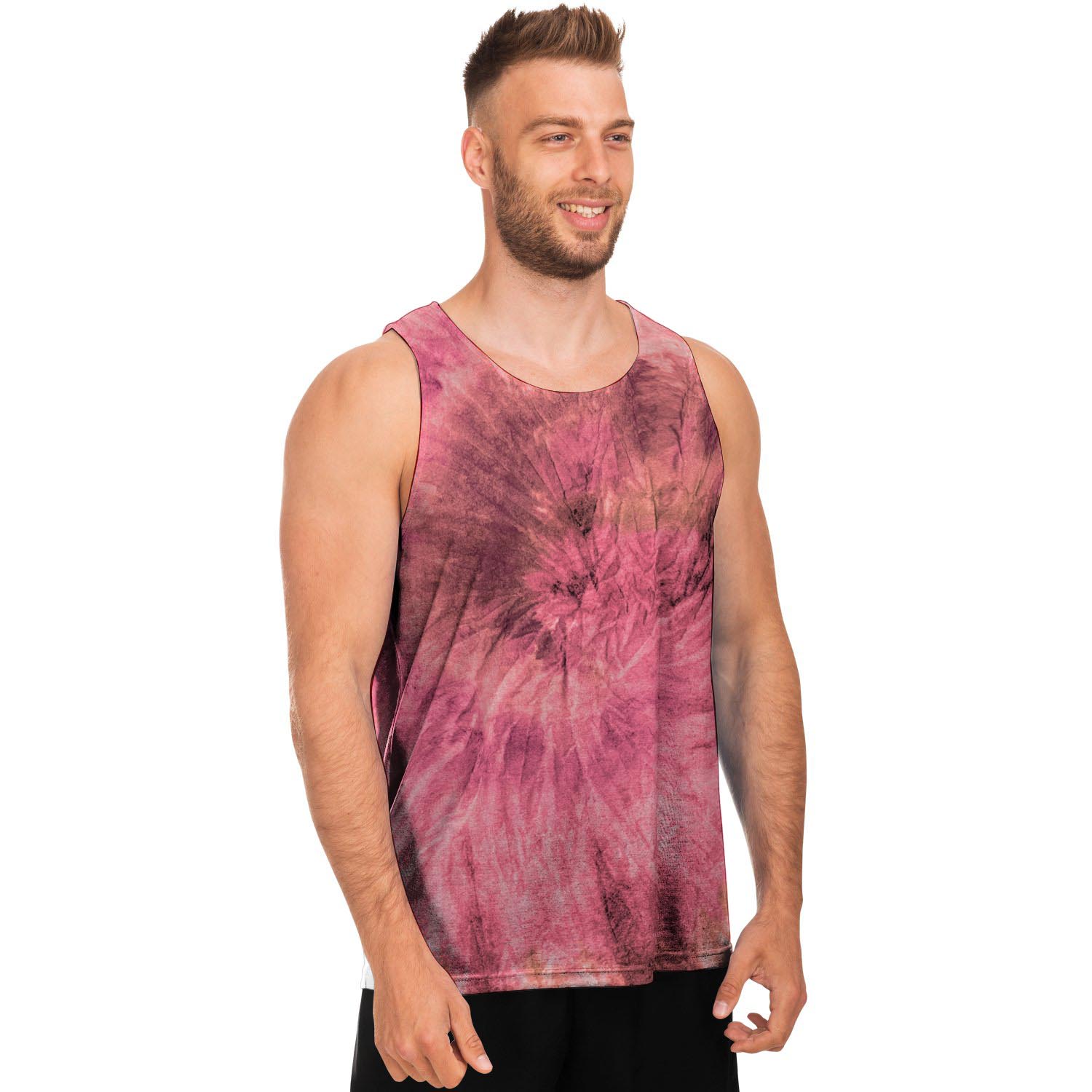Pink Tie Dye Print Men's Tank Tops-grizzshop