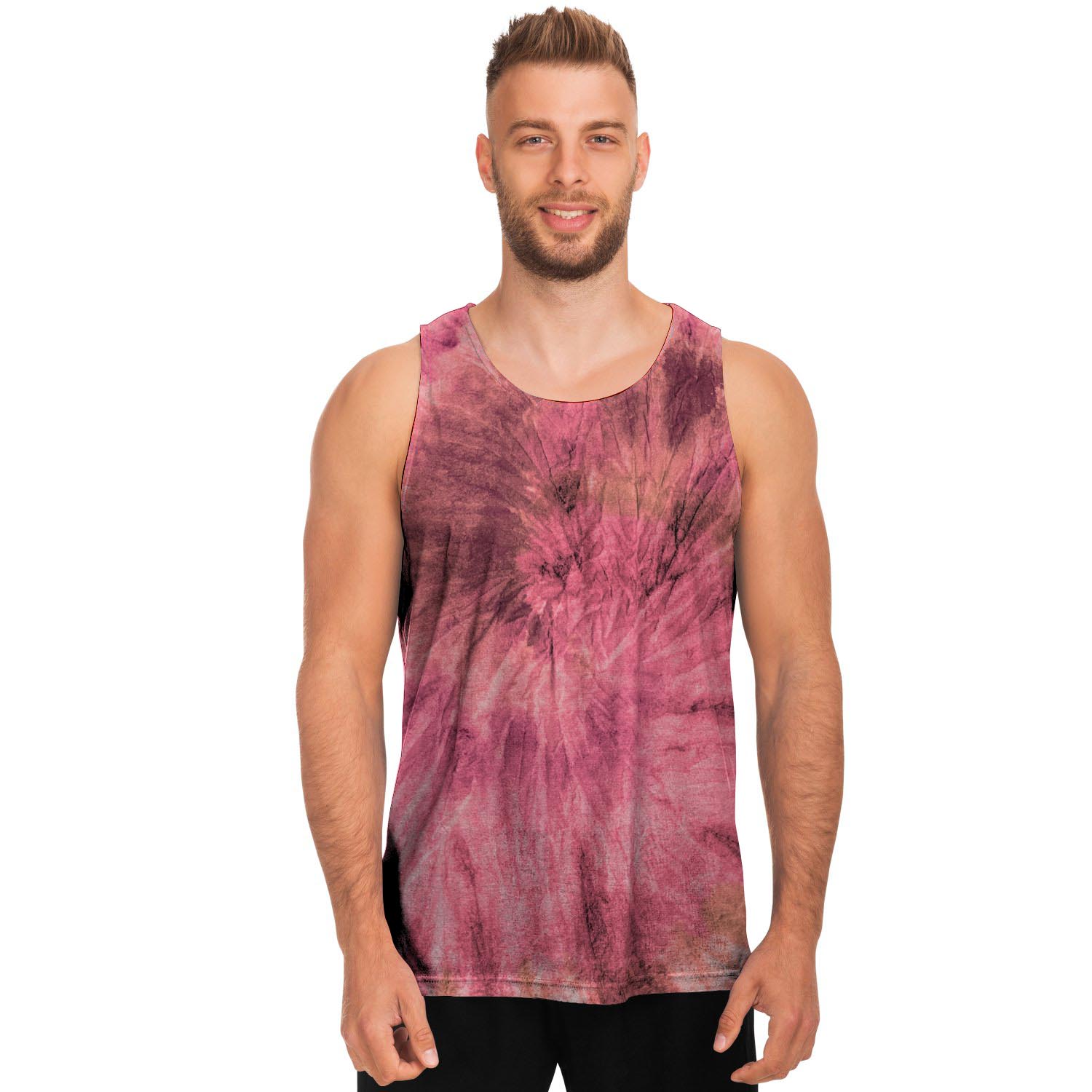 Pink Tie Dye Print Men's Tank Tops-grizzshop