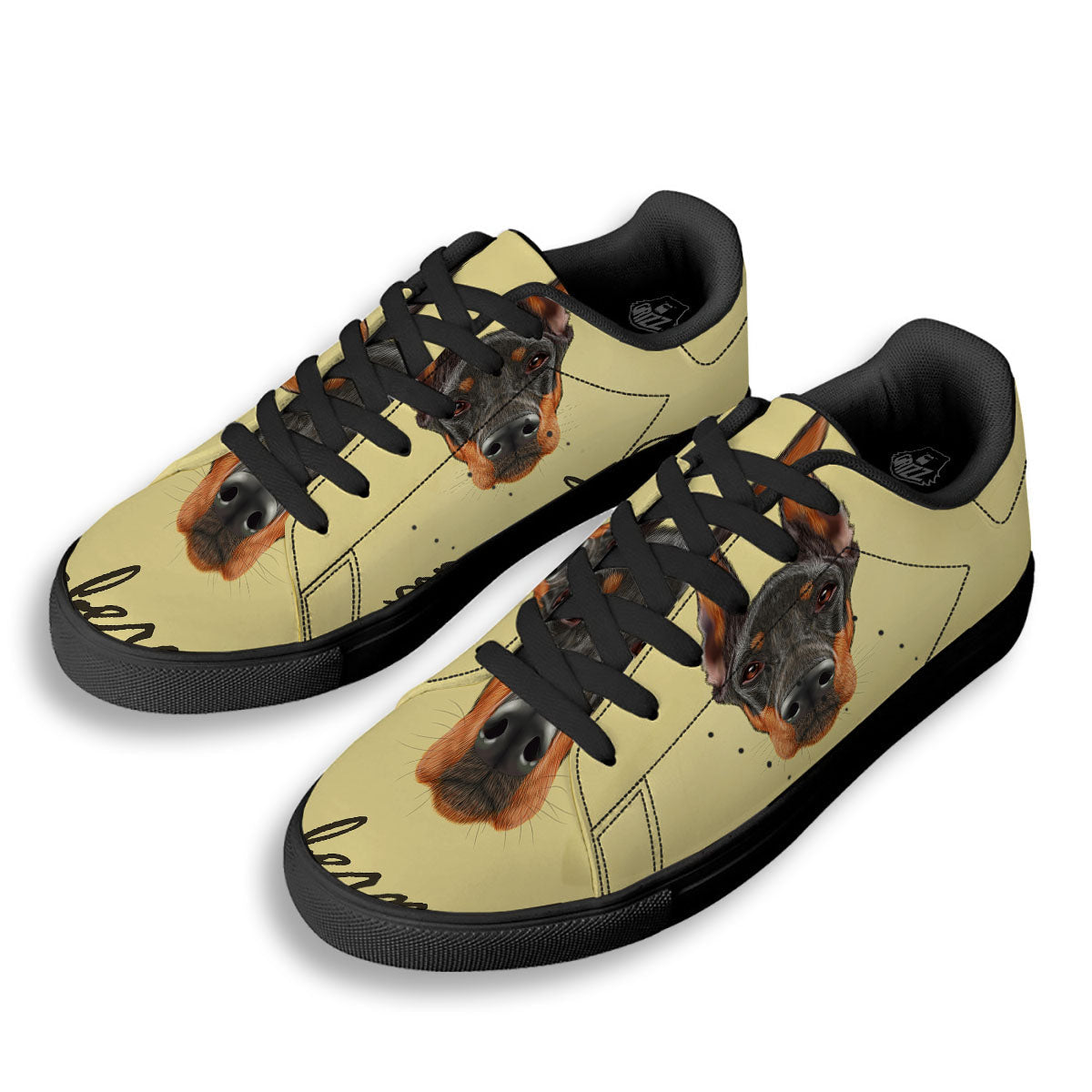 Pinscher Doberman Print Black Low Top Sneakers-grizzshop