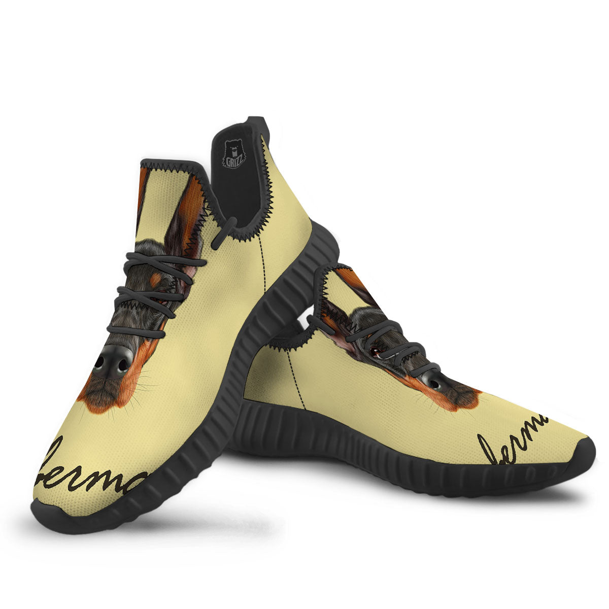 Pinscher Doberman Print Black Walking Shoes-grizzshop